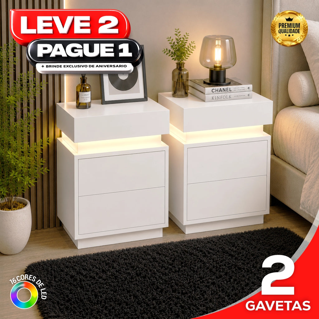 Gaveteiro Inteligente Led Multifuncional c/ Carregador + BRINDE: Tapete Peluciado de 122x183cm - COMPRE 1 LEVE 2