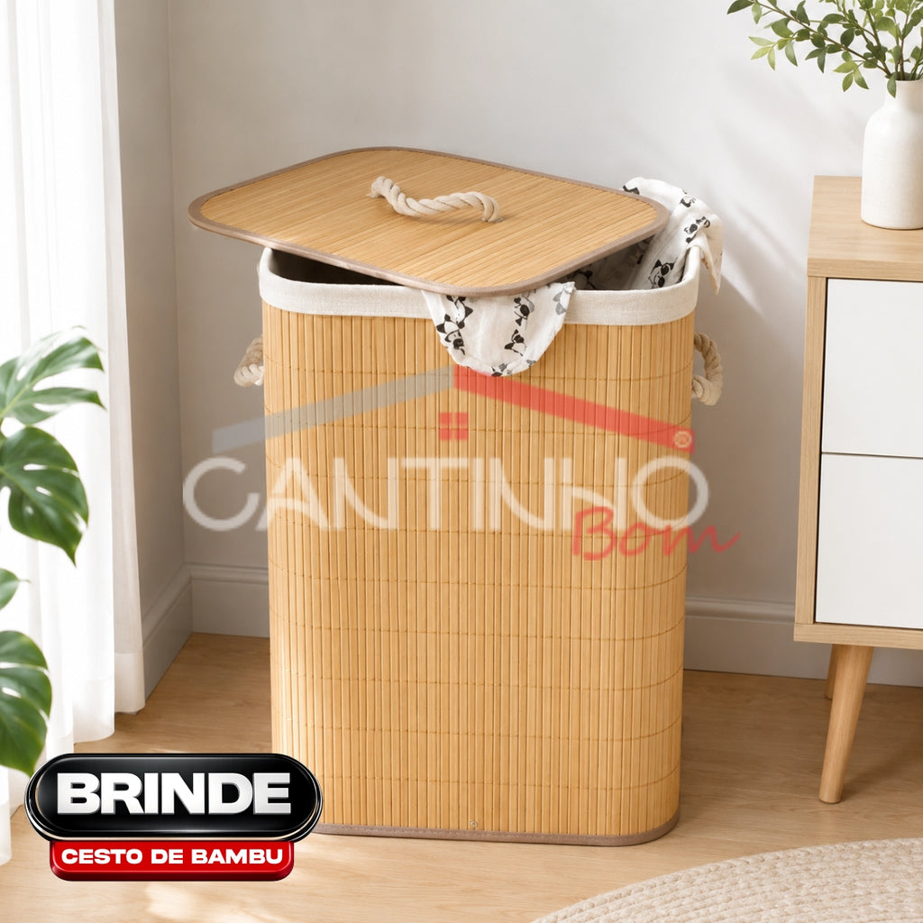 Gaveteiro Multiuso com Rodinhas OrganizaMax™ + BRINDE: Cesto De Roupa em Bambu - COMPRE 1 LEVE 2