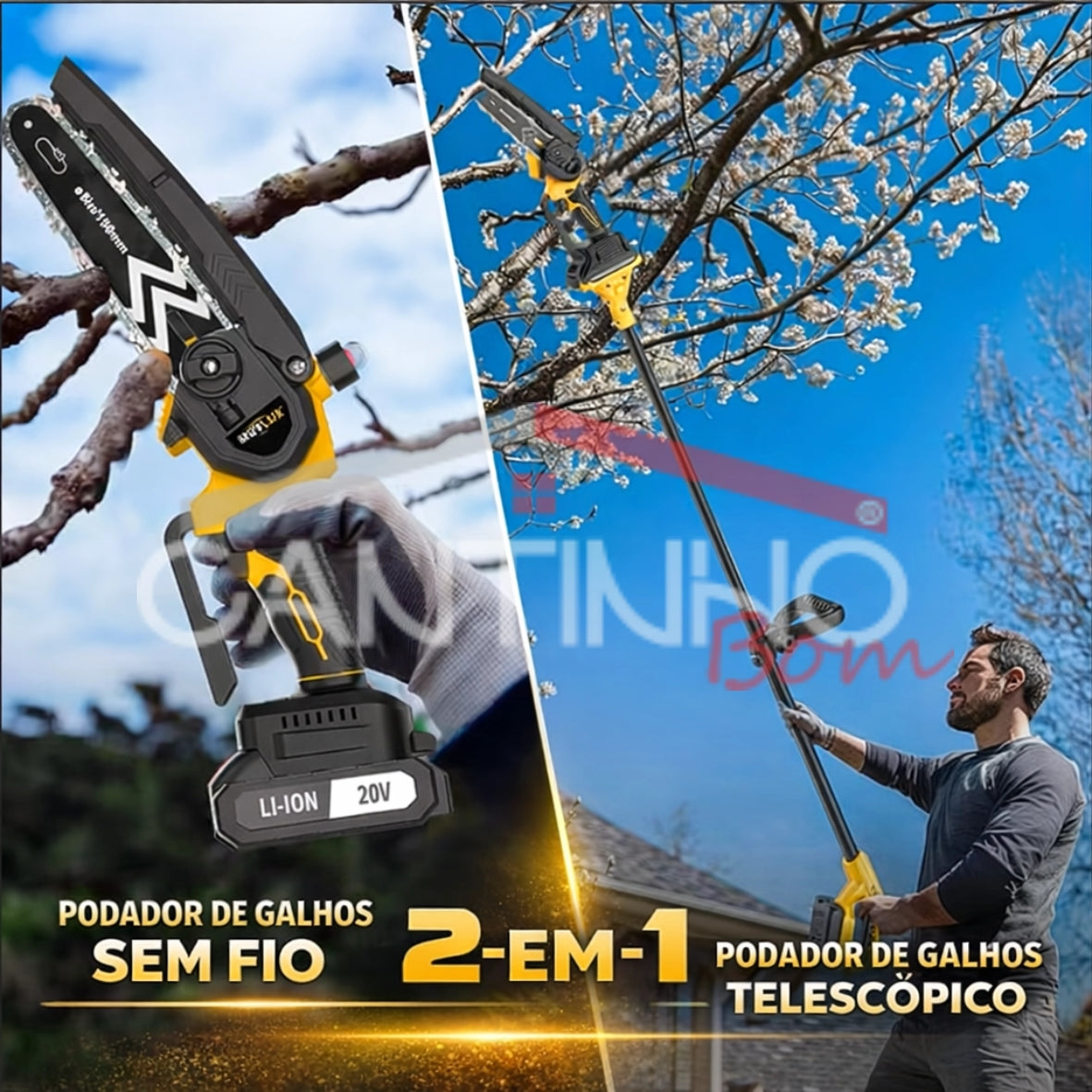 Motosserra Elétrica Com 4 Baterias 21v Bivolt + BRINDE Bolsa de Ferramentas Multiuso - COMPRE 1 LEVE 2