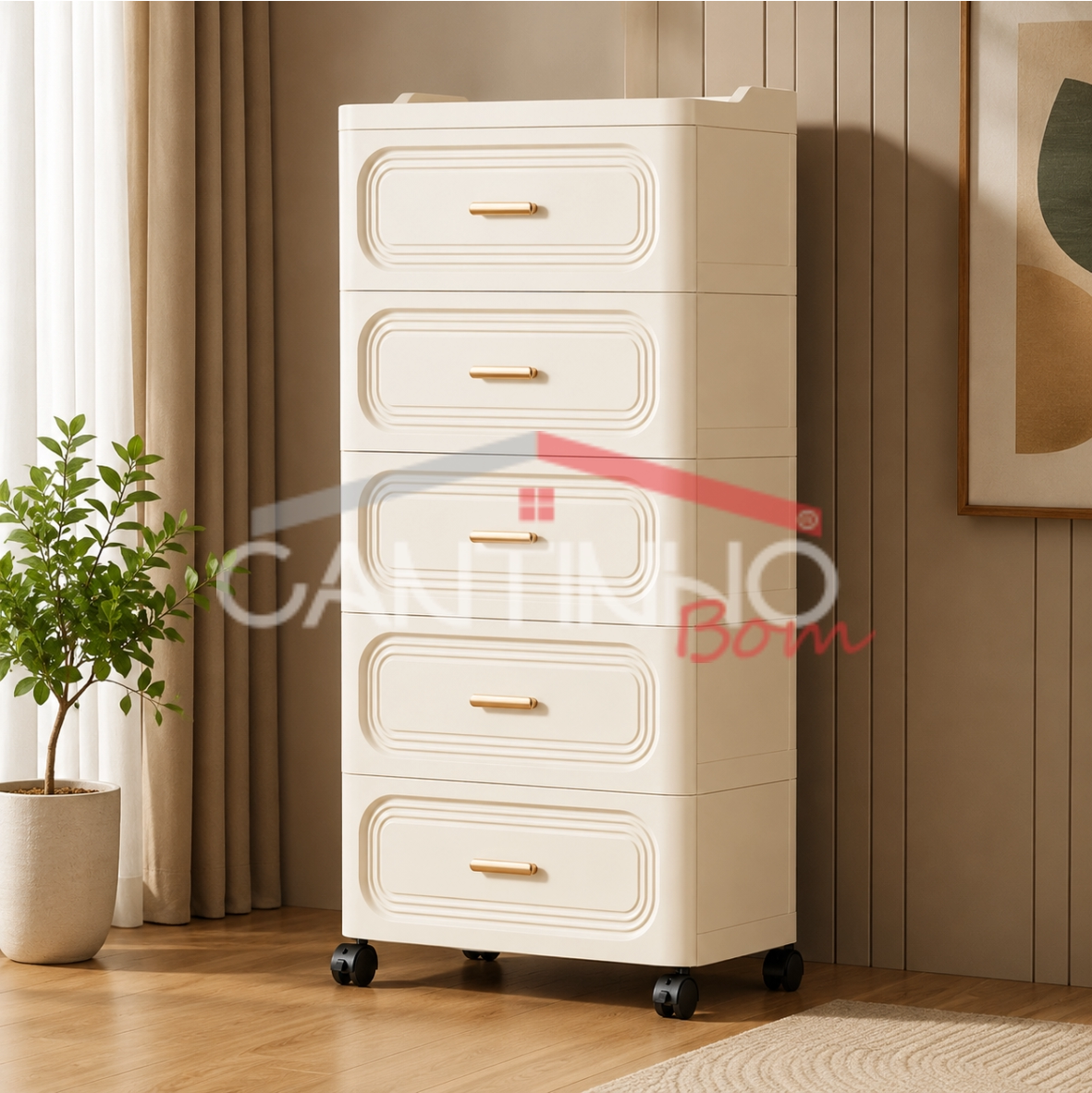 Gaveteiro Multiuso com Rodinhas OrganizaMax™ + BRINDE: Cesto De Roupa em Bambu - COMPRE 1 LEVE 2
