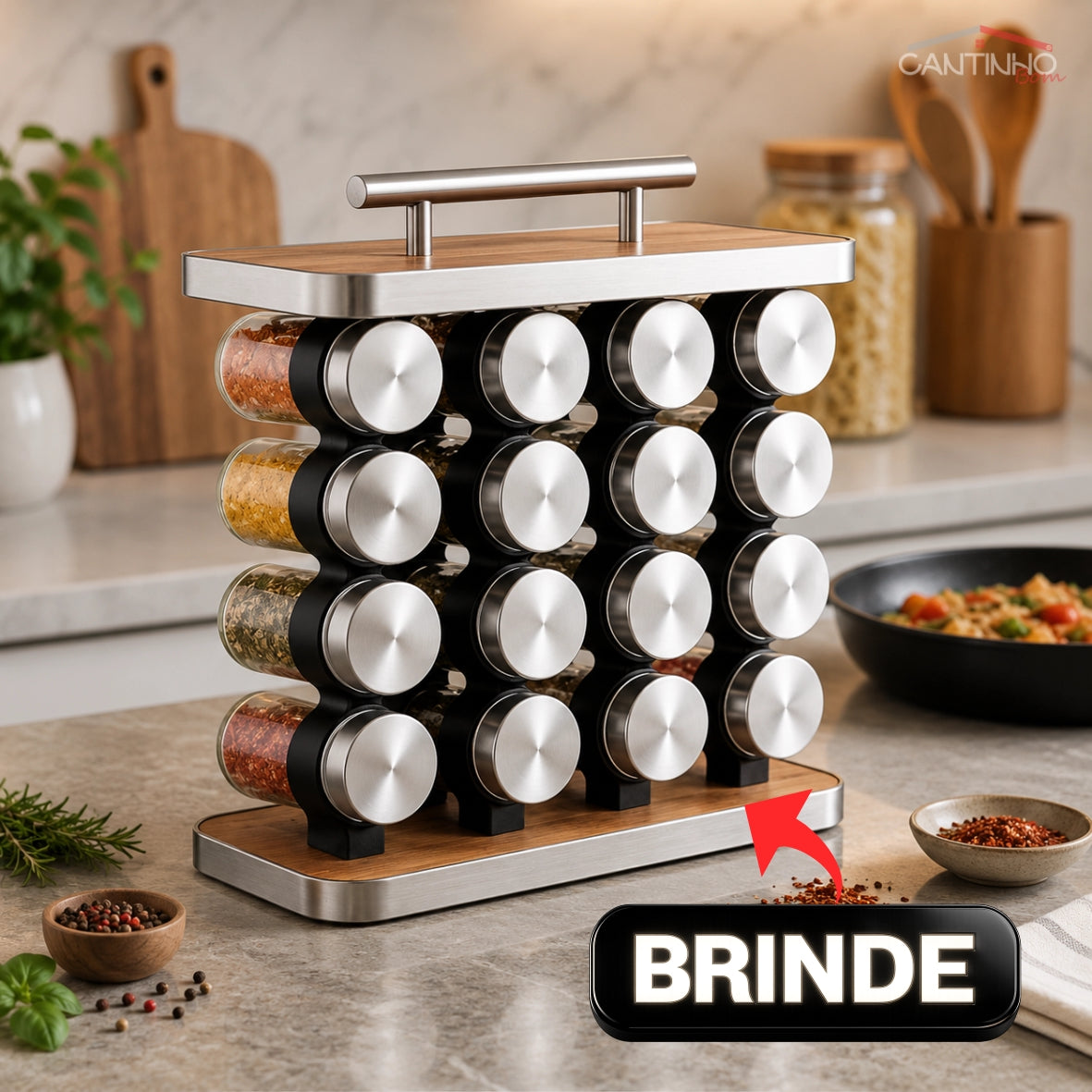Liquidificador Multiuso 5 em 1 Com 2 Jarras de Vidro + BRINDE Porta Tempero Vertical 16 Potes - COMPRE 1 LEVE 2