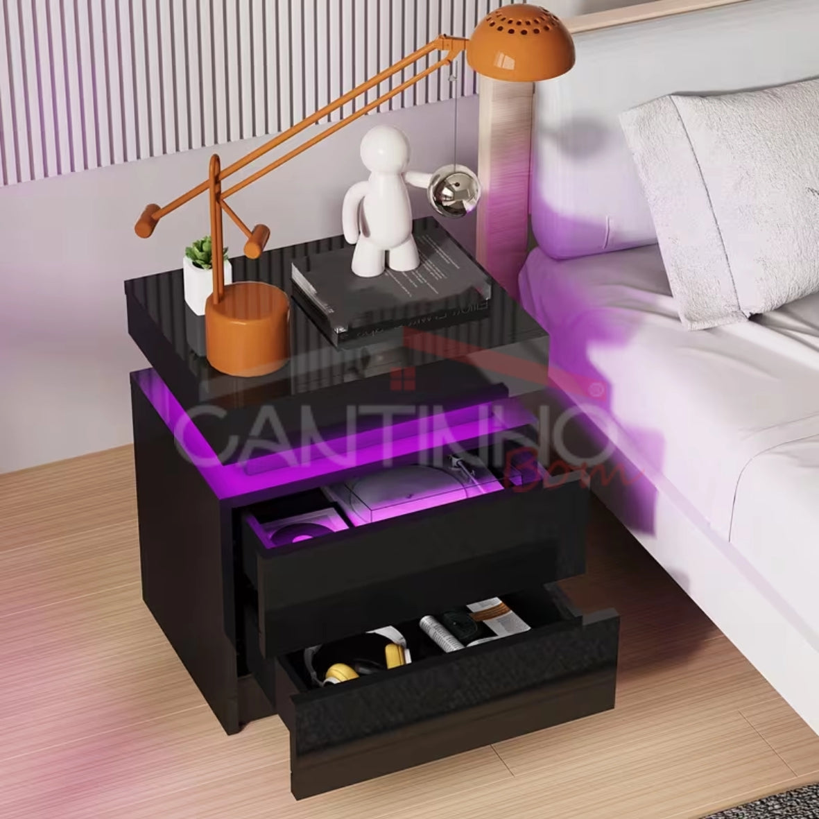 Gaveteiro Inteligente Led Multifuncional c/ Carregador + BRINDE: Tapete Peluciado de 122x183cm - COMPRE 1 LEVE 2