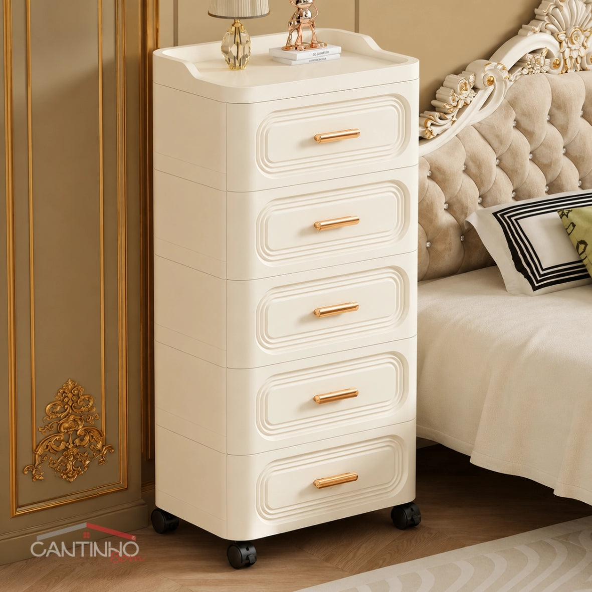 Gaveteiro Multiuso com Rodinhas OrganizaMax™ + BRINDE: Cesto De Roupa em Bambu - COMPRE 1 LEVE 2
