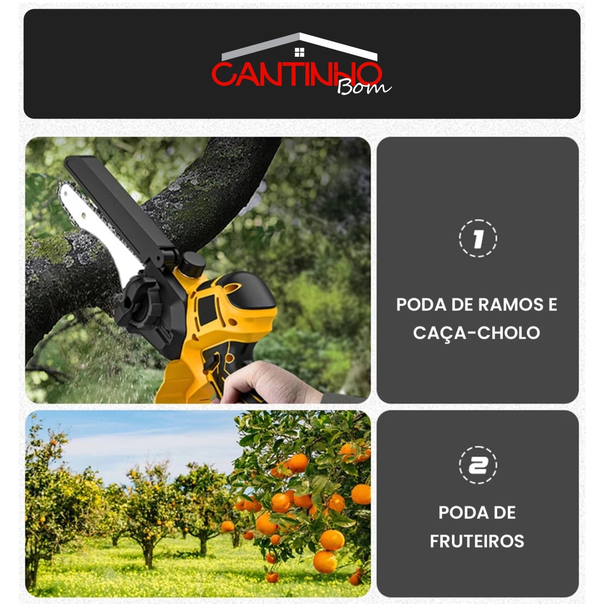 Motosserra Elétrica Com 4 Baterias 21v Bivolt + BRINDE Bolsa de Ferramentas Multiuso - COMPRE 1 LEVE 2