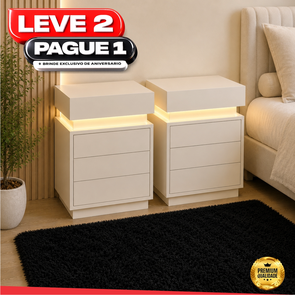 Gaveteiro Inteligente Led Multifuncional c/ Carregador + BRINDE: Tapete Peluciado de 122x183cm - COMPRE 1 LEVE 2