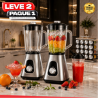 Liquidificador Multiuso 5 em 1 Com 2 Jarras de Vidro + BRINDE Porta Tempero Vertical 16 Potes - COMPRE 1 LEVE 2